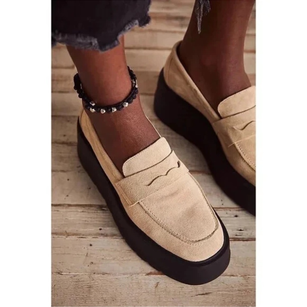 Free People Nico Sand Suede Platform Loafers Sz 38